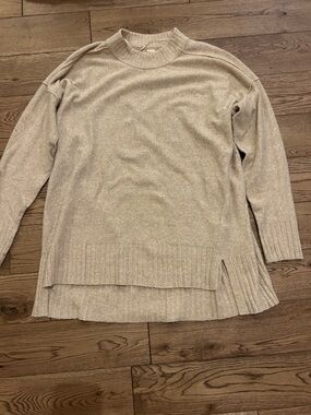 Free People Cozy Crewneck Tunic Sweater in Light Taupe